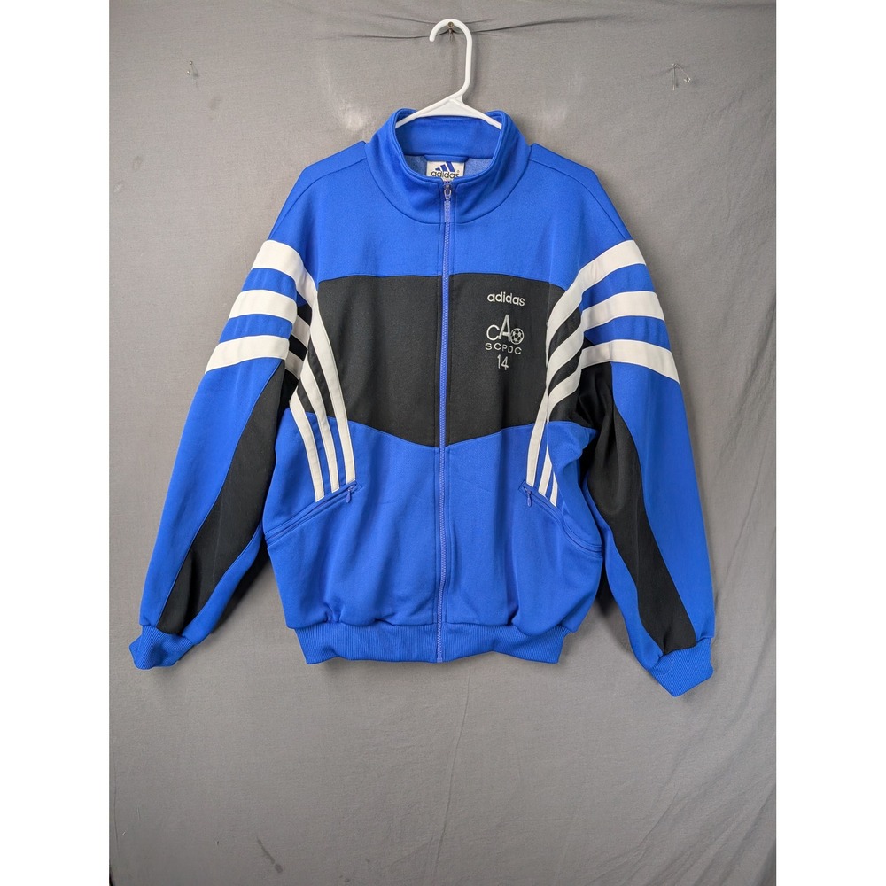 Adidas Vintage SCPDC 14 Soccer Track Jacket Blue Black White Large 3-Stripes Zip
